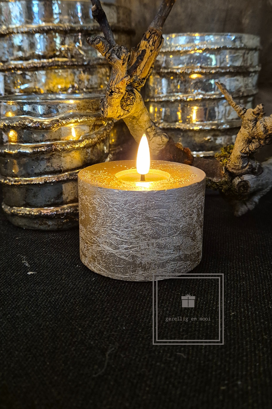 LED high jumbo T-light 7,5 cm bij 5 cm Champagne beige metallic - Gezellig en Mooi