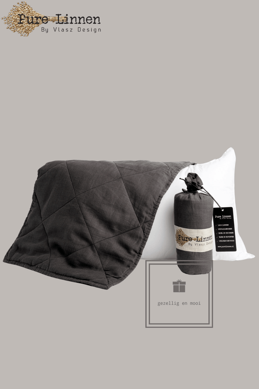 Pure Linnen Sierkussen Donkergrijs/Diamond inc binnenkussen 40x60
