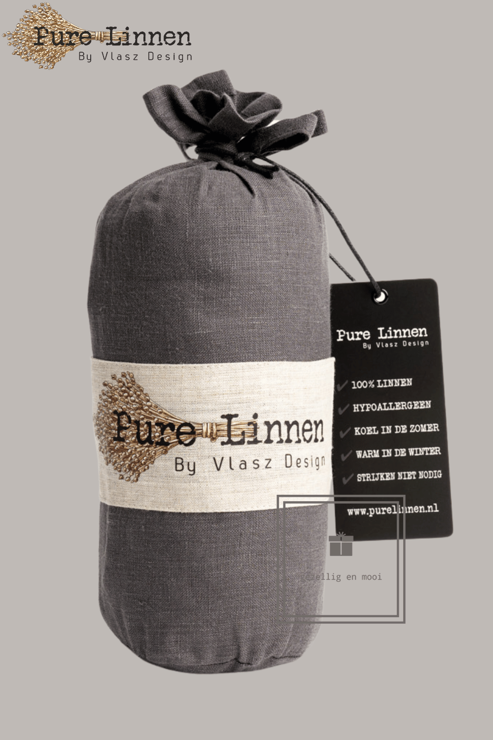 Pure Linnen Sierkussen Donkergrijs/Diamond inc binnenkussen 40x60