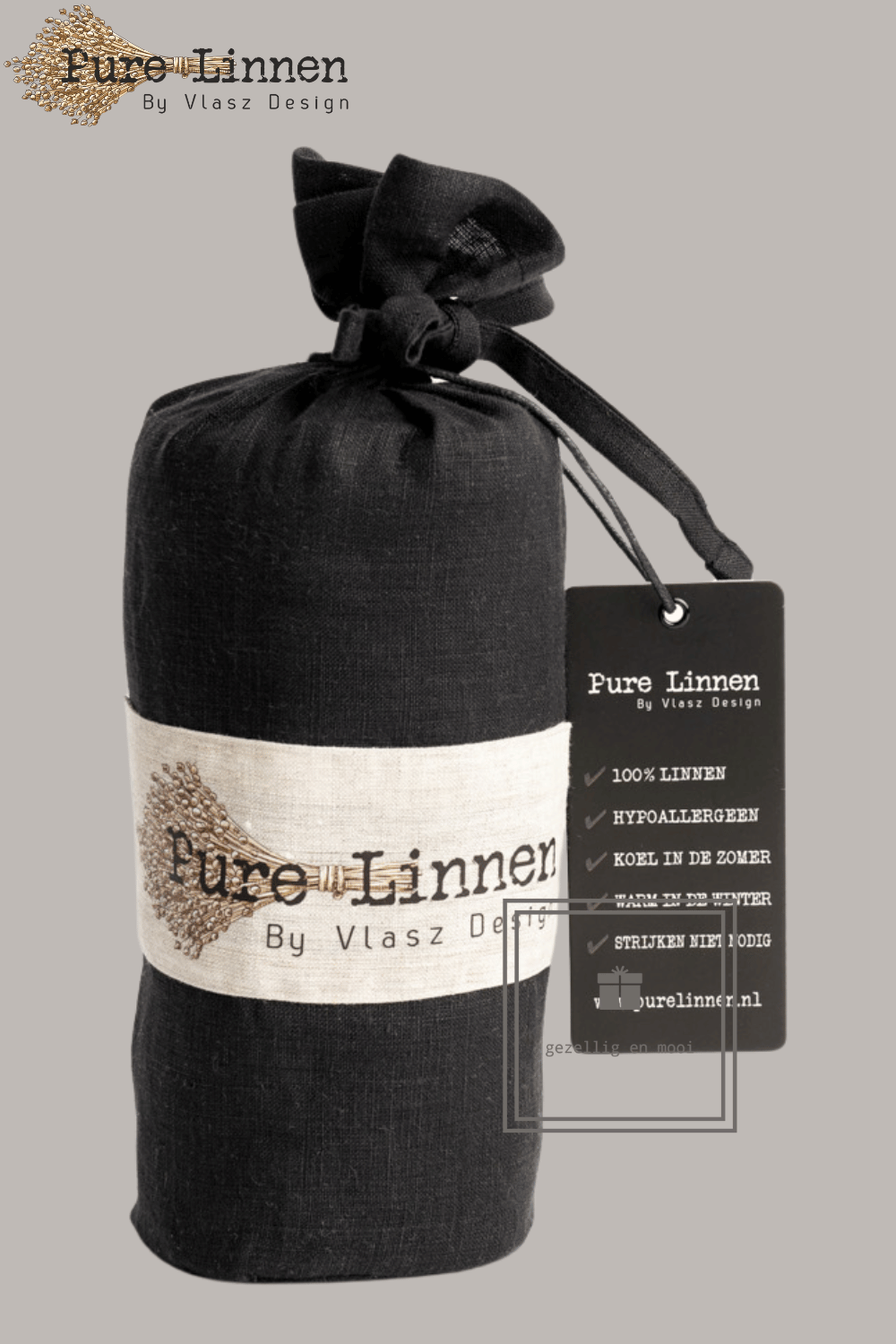 Pure Linnen Sierkussen Zwart/Diamond inc binnenkussen 40x60
