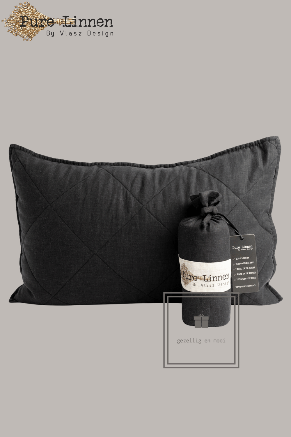 Pure Linnen Sierkussen Zwart/Diamond inc binnenkussen 40x60