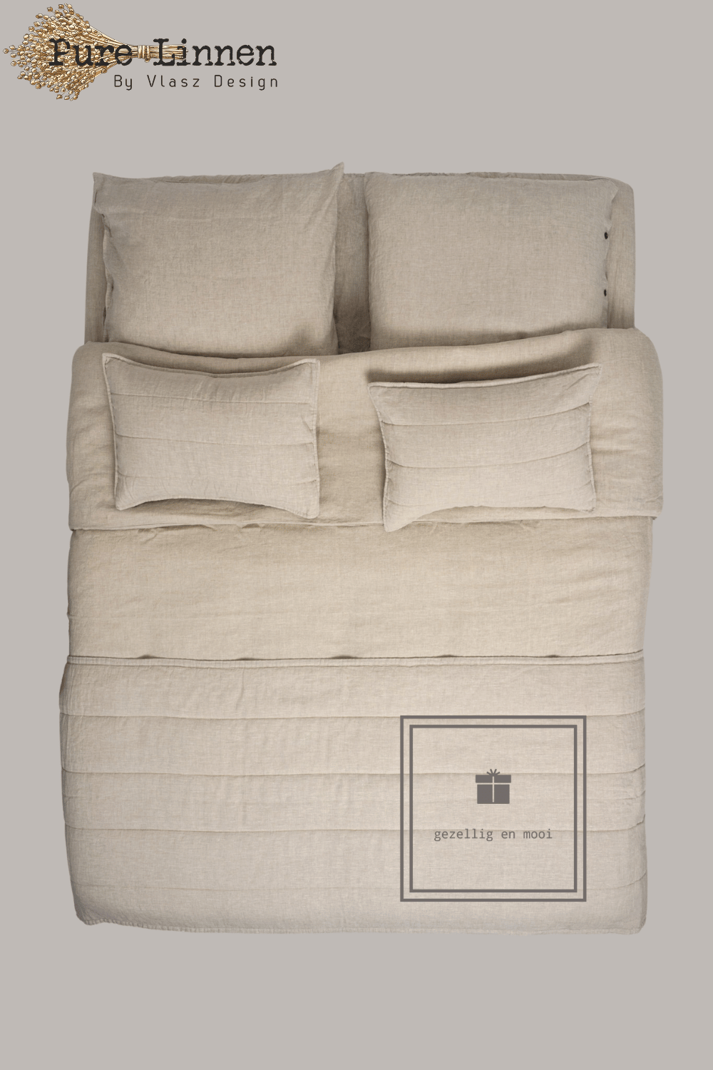 Pure Linnen Bedloper/Bedrunner Naturel/Strepen 70x260