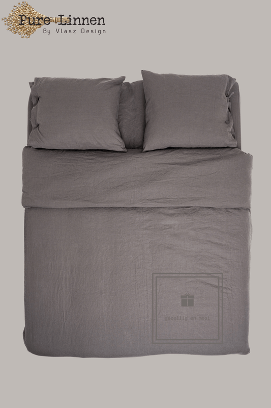 Pure Linnen Dekbedovertrek Donkergrijs/Knopen
