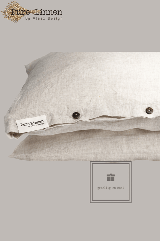 Pure Linnen Kussensloop Naturel/Knopen 60x70
