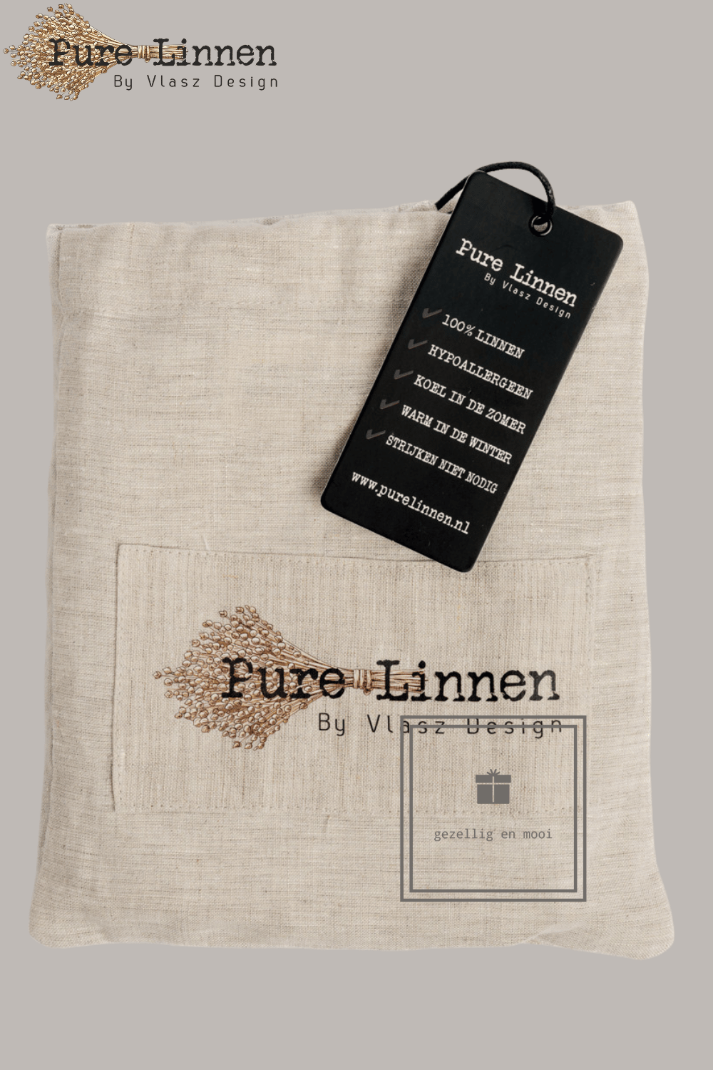 Pure Linnen Kussensloop Naturel/Instopstrook 60x70