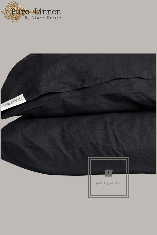 Pure Linnen Kussensloop Zwart/Instopstrook 60x70