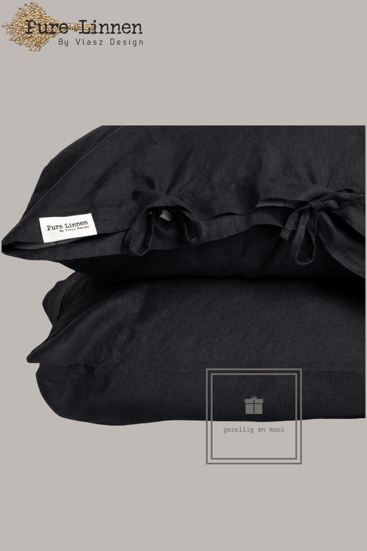 Pure Linnen Kussensloop Zwart/Strik 60x70