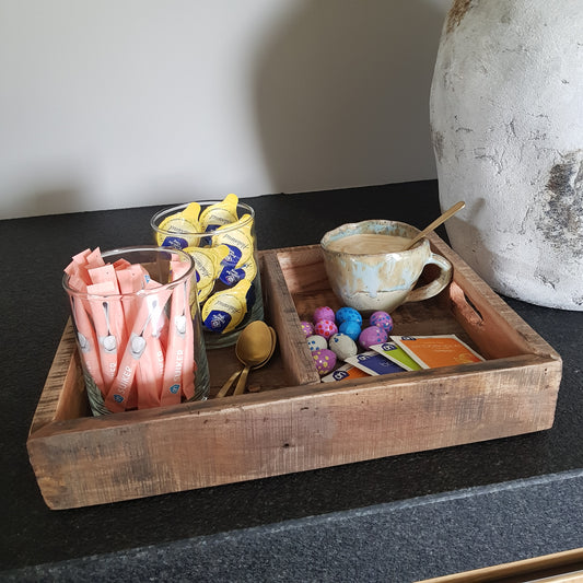 multifunctioneel houten dienblad met 2 vakken