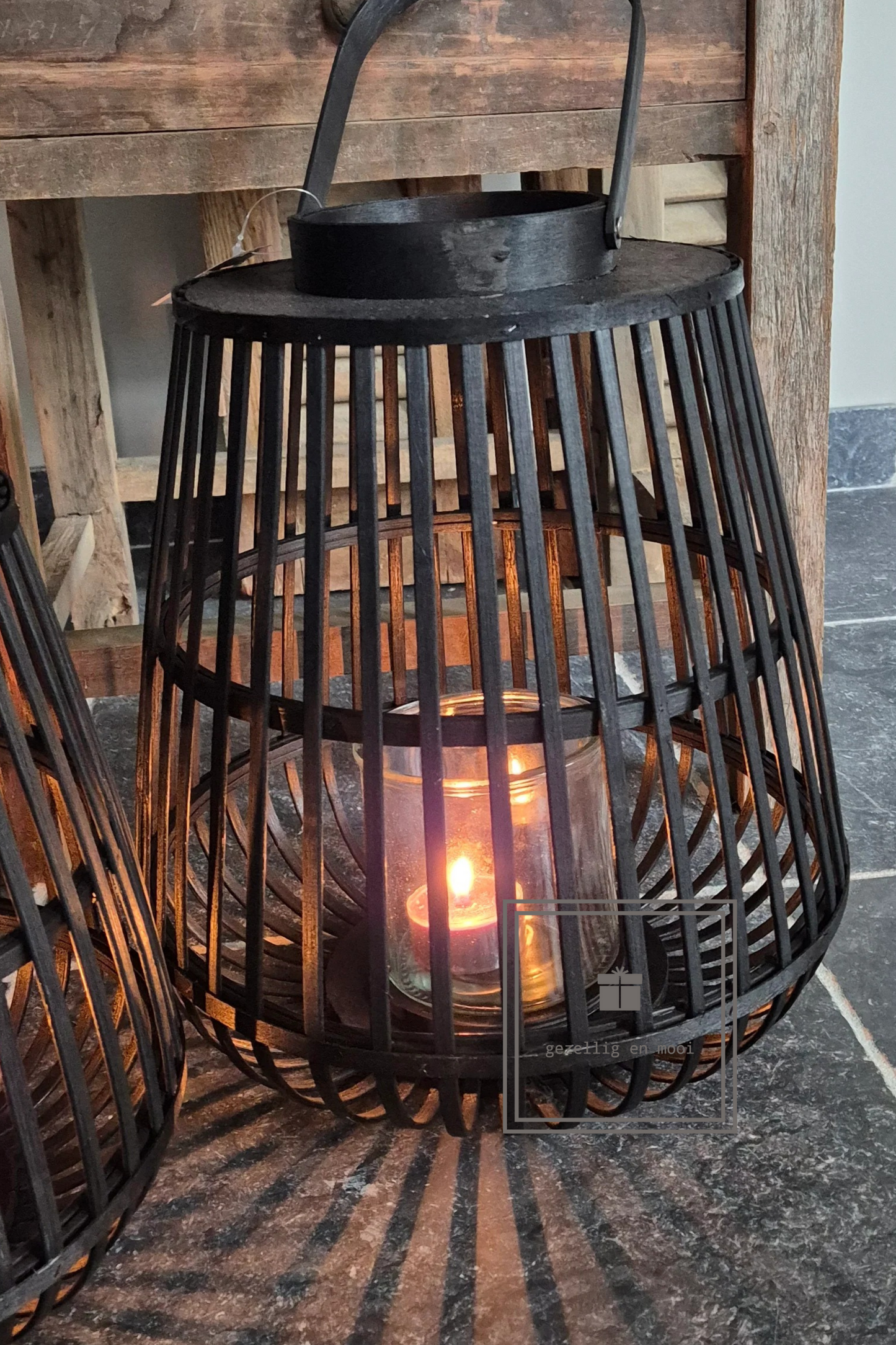 Windlicht bamboo Maat L en M