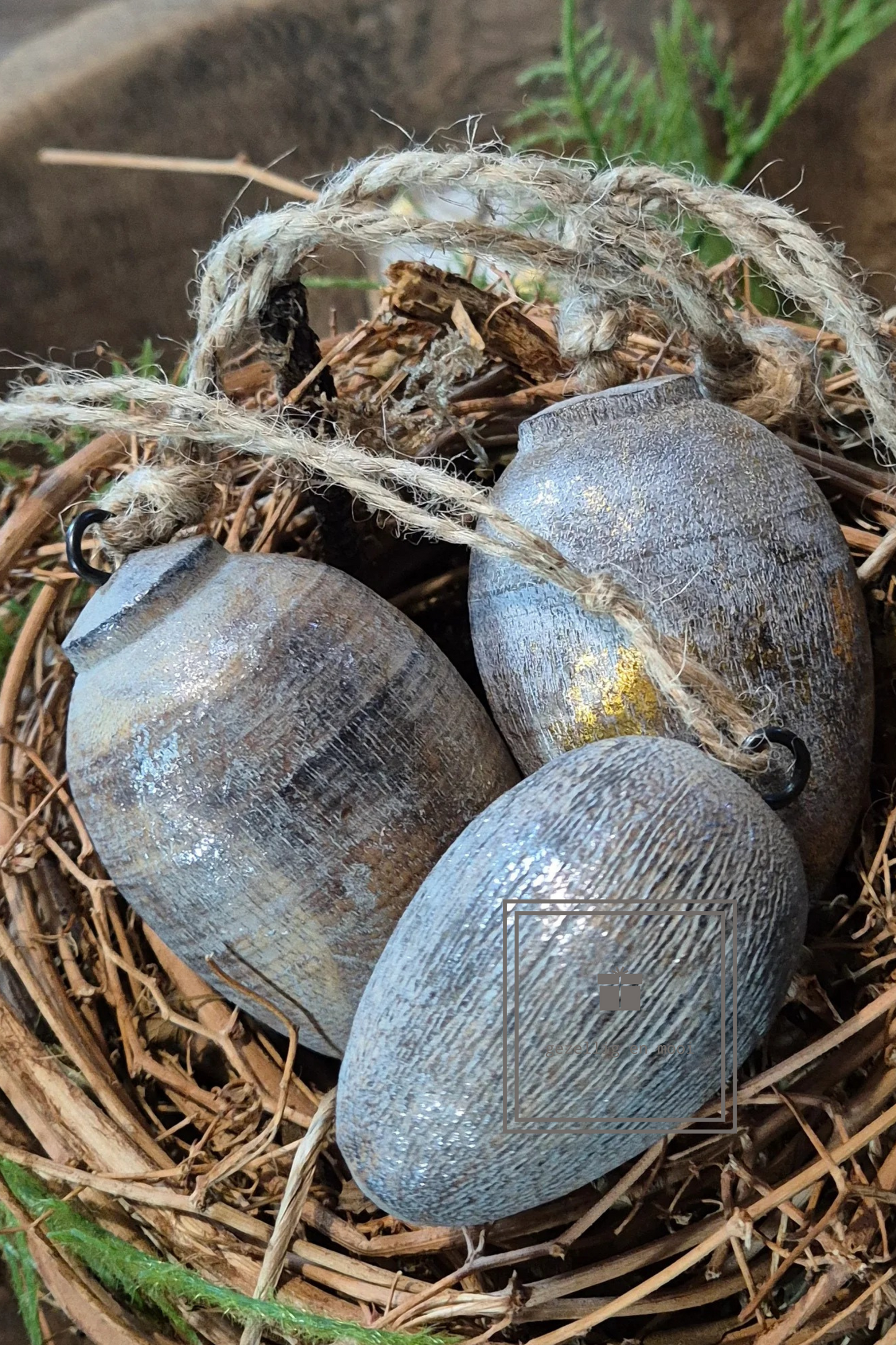 Ei hout naturel zilver klein