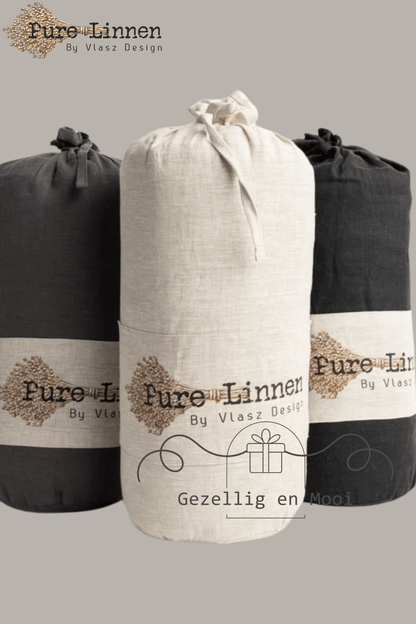 Pure linnen Bedloper/Bedrunner Donkergrijs/Strepen