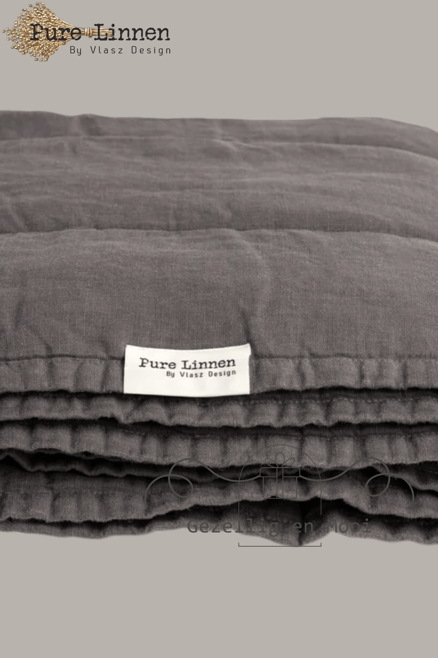 Pure linnen Bedloper/Bedrunner Donkergrijs/Strepen