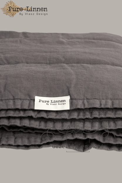 Pure linnen Bedloper/Bedrunner Donkergrijs/Strepen