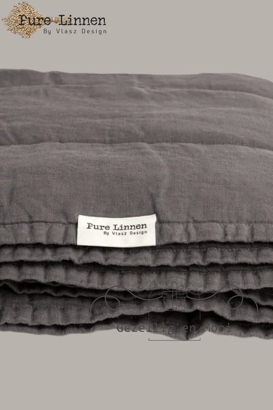 Pure linnen Bedloper/Bedrunner Donkergrijs/Strepen