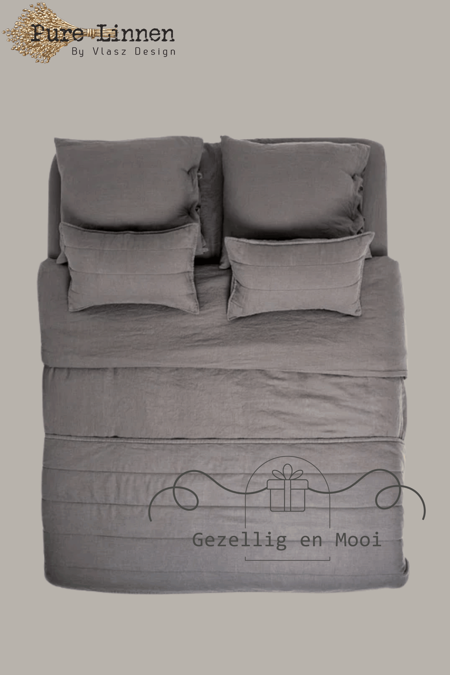 Pure linnen Bedloper/Bedrunner Donkergrijs/Strepen