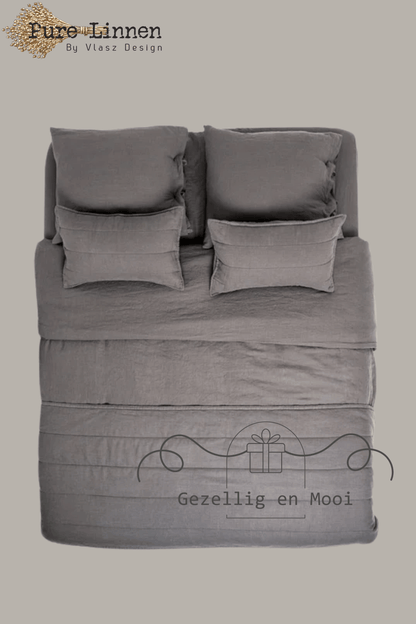 Pure linnen Bedloper/Bedrunner Donkergrijs/Strepen