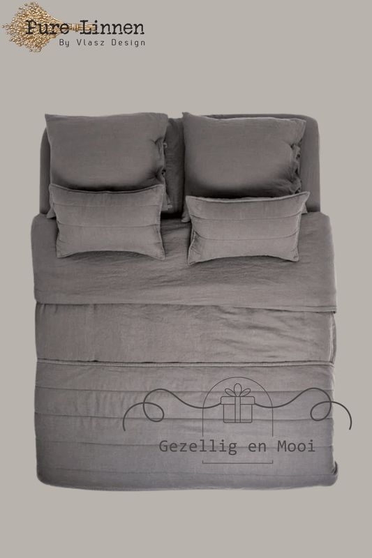 Pure linnen Bedloper/Bedrunner Donkergrijs/Strepen