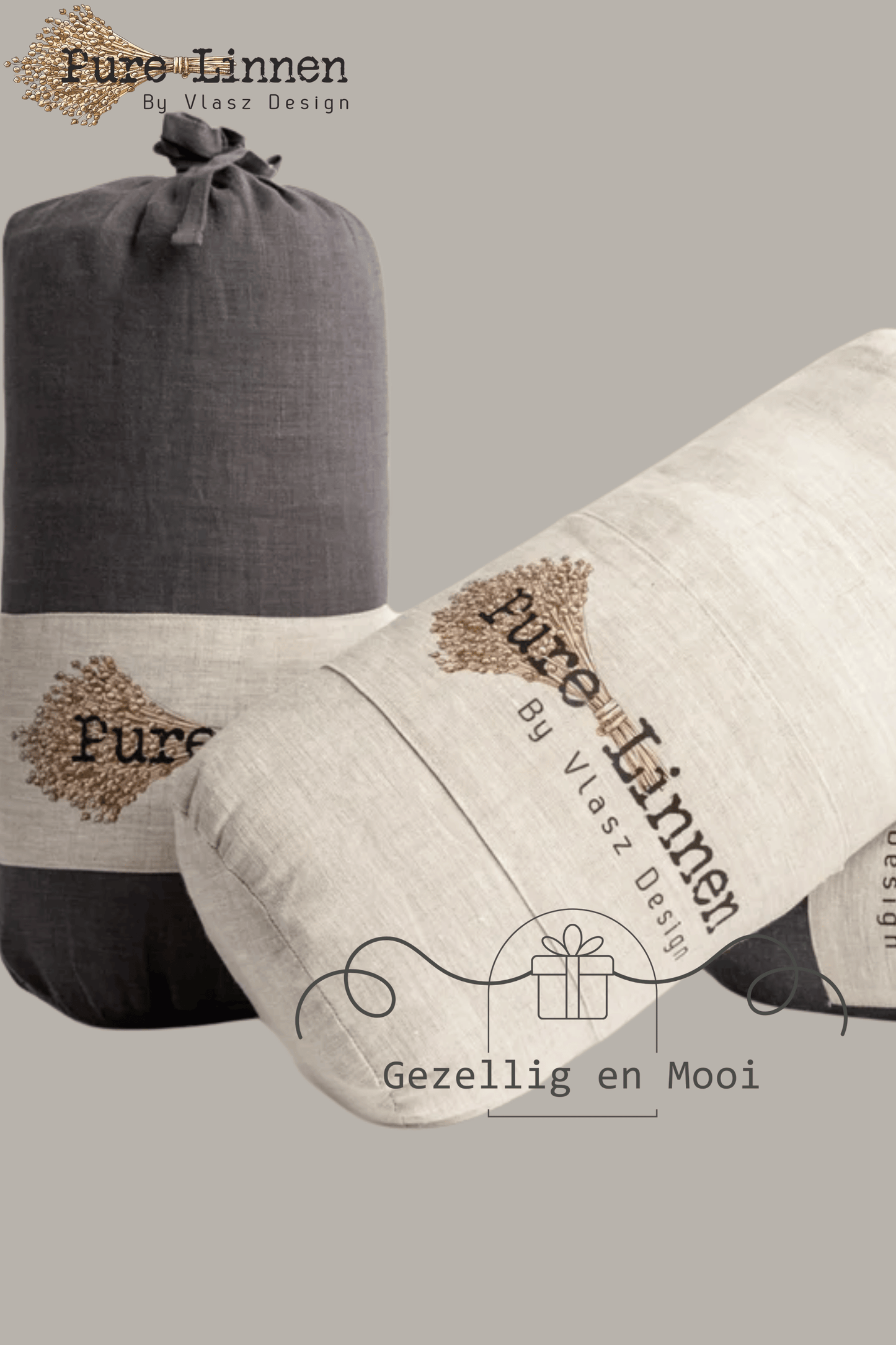 Pure linnen Bedloper/Bedrunner Donkergrijs/Strepen