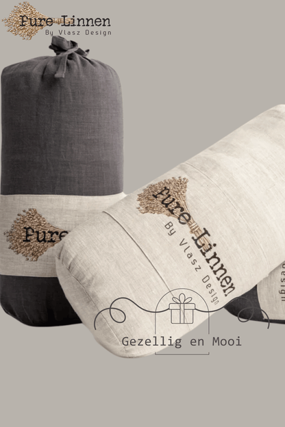 Pure linnen Bedloper/Bedrunner Donkergrijs/Strepen