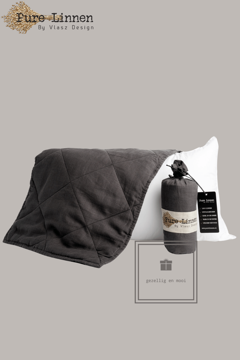 Pure Linnen Sierkussen Donkergrijs/Diamond inc binnenkussen 40x60