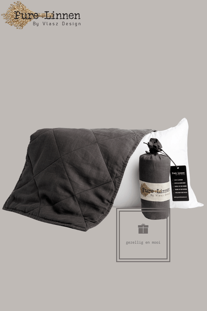 Pure Linnen Sierkussen Donkergrijs/Diamond inc binnenkussen 40x60