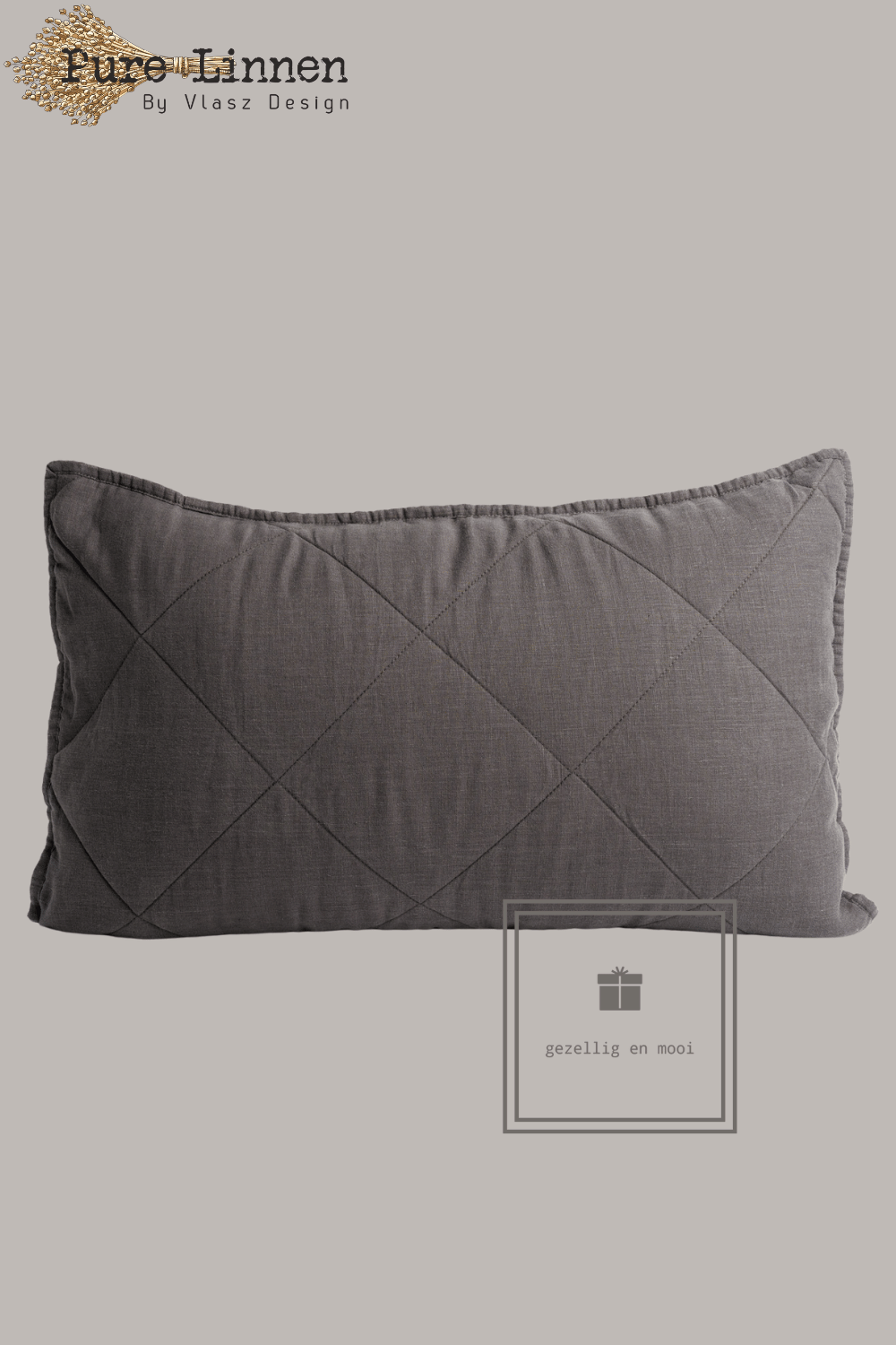 Pure Linnen Sierkussen Donkergrijs/Diamond inc binnenkussen 40x60
