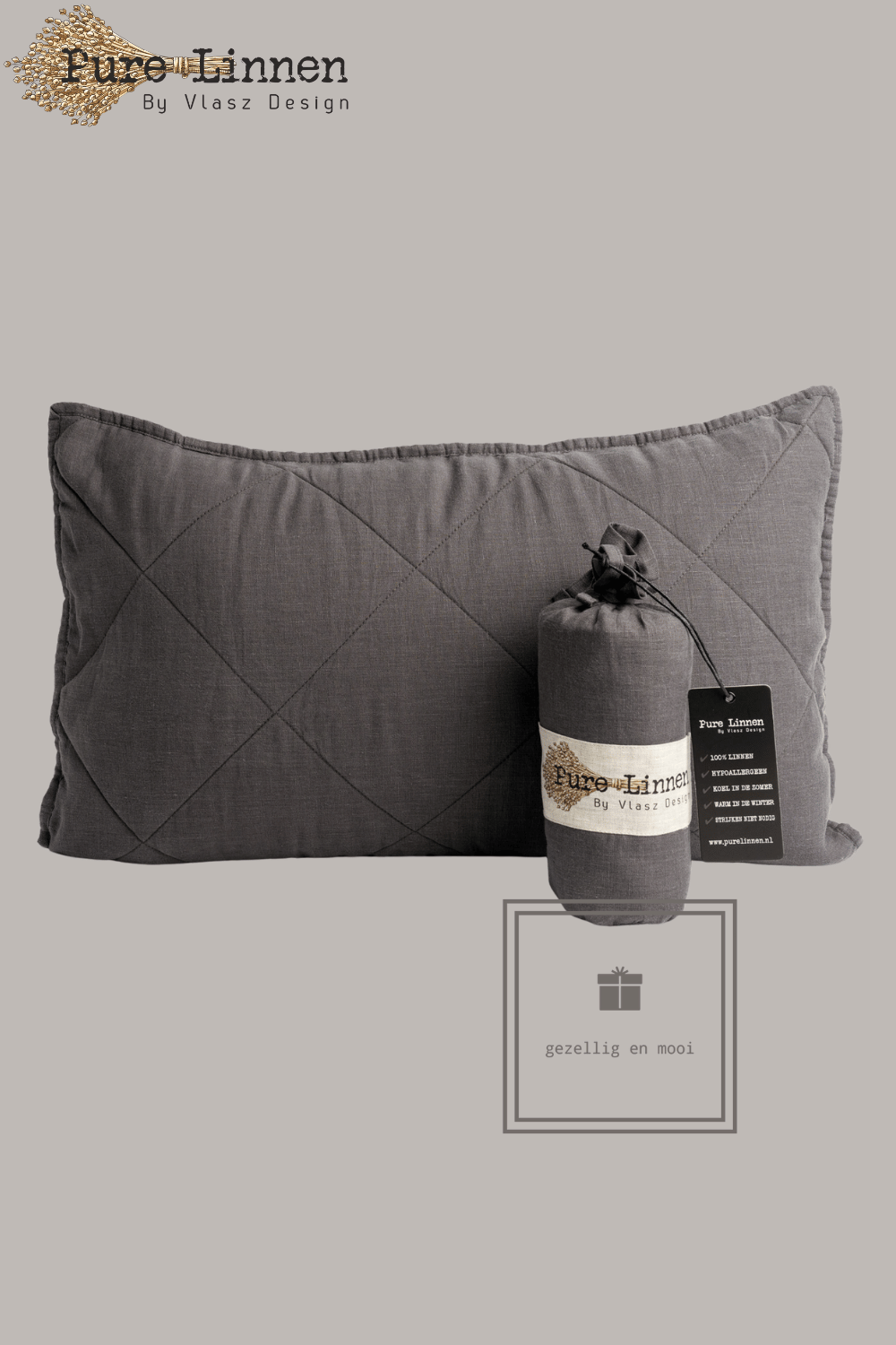 Pure Linnen Sierkussen Donkergrijs/Diamond inc binnenkussen 40x60