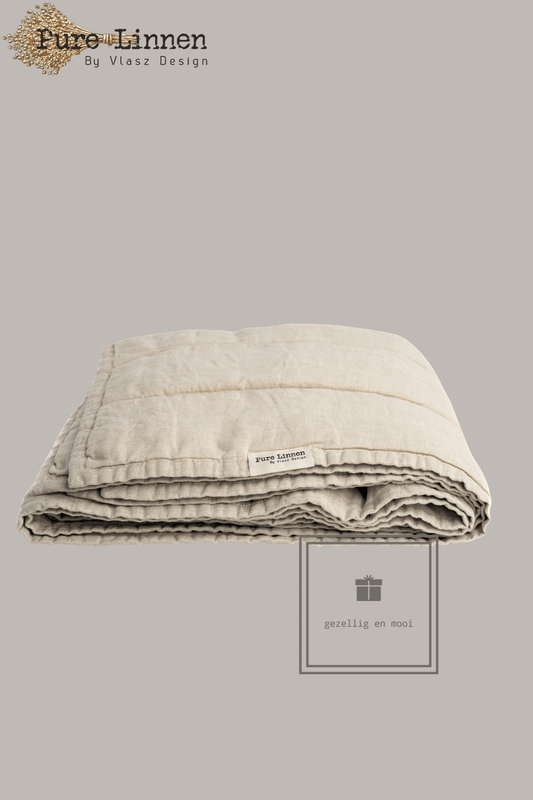 Pure Linnen Bedloper/Bedrunner Naturel/Strepen 70x260