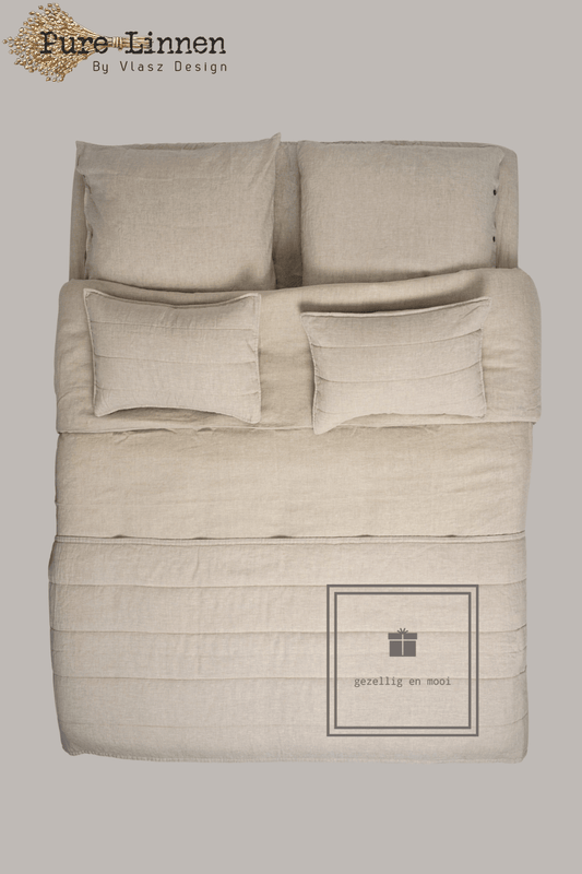 Pure Linnen Bedloper/Bedrunner Naturel/Strepen 70x260