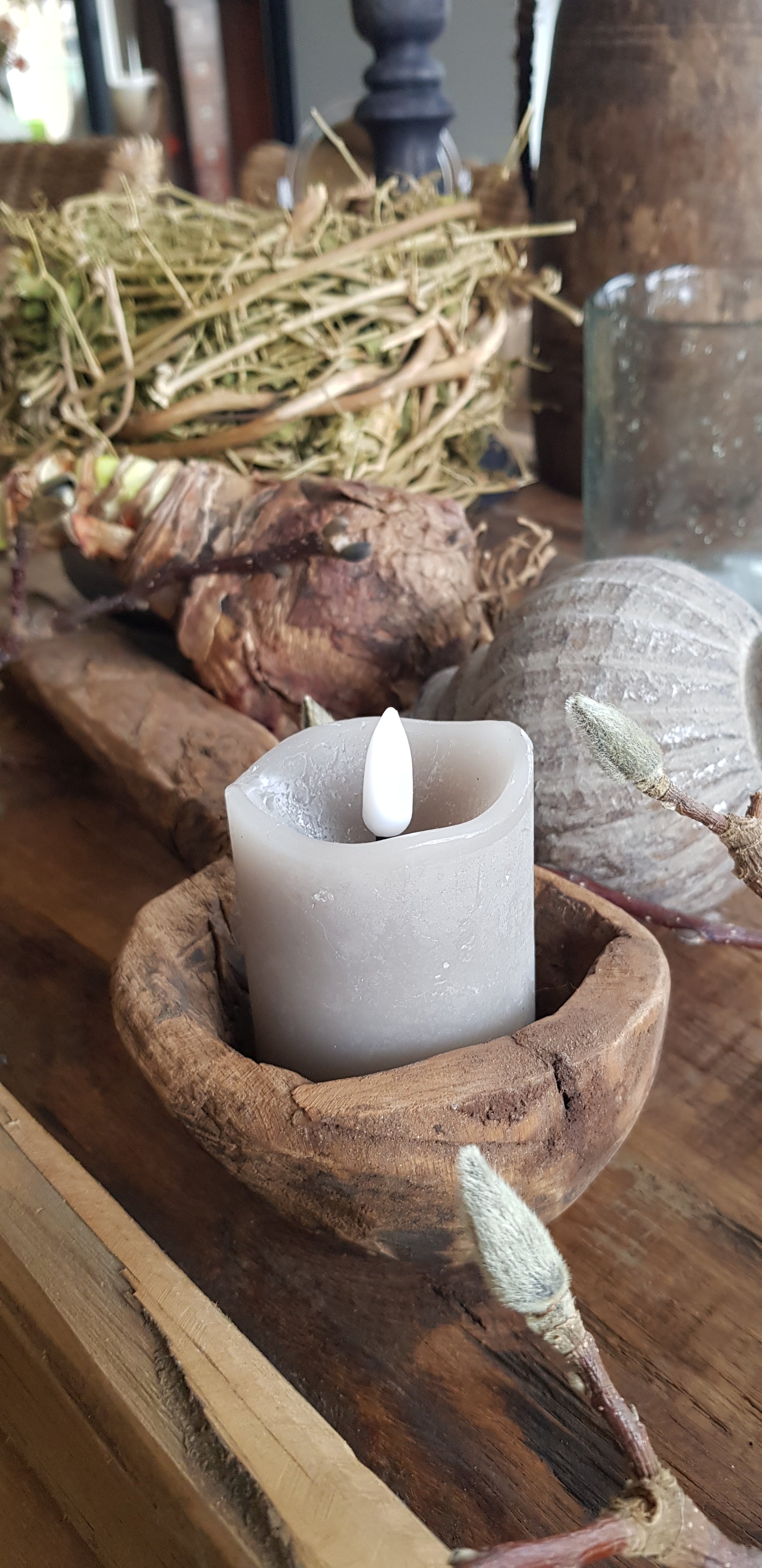 waxinelicht LED 6cm grey